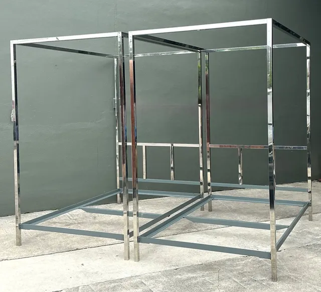 Vintage Chrome Twin Canopy Bed Frames After Milo Baughman — additional photo 2