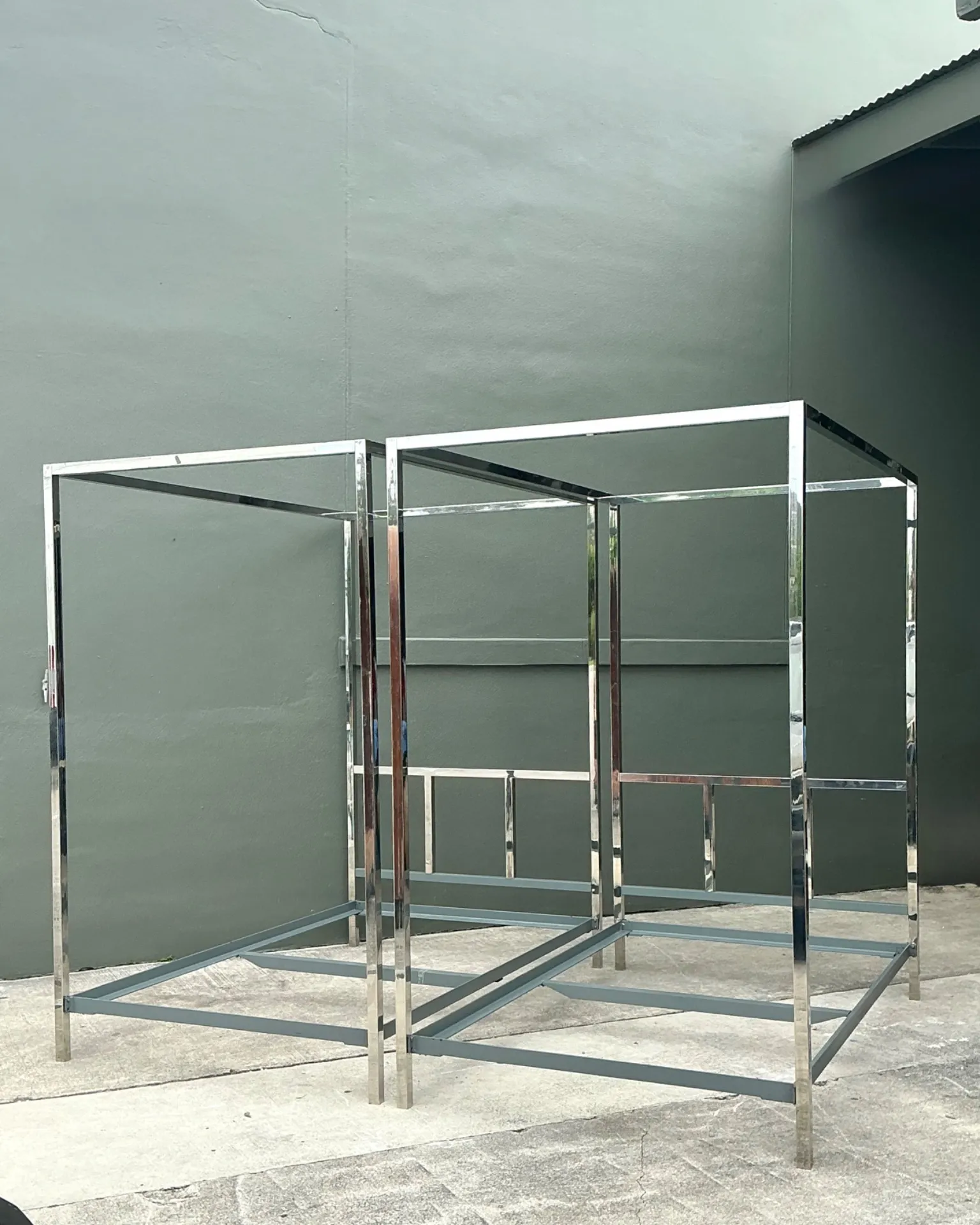 Vintage Chrome Twin Canopy Bed Frames After Milo Baughman — additional photo 7