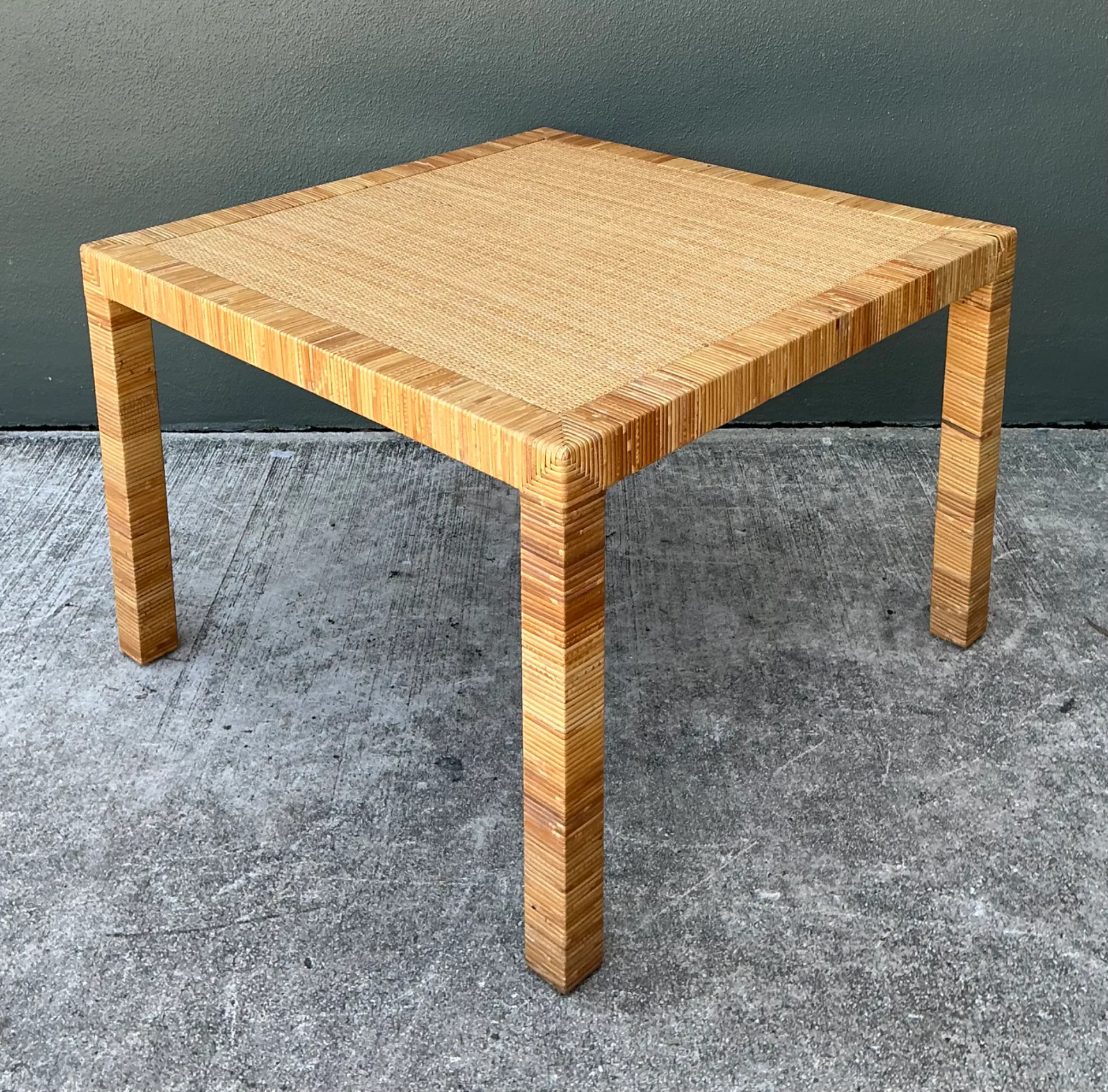 Vintage Bielecky Brothers Rattan Square Side Table — additional photo 1
