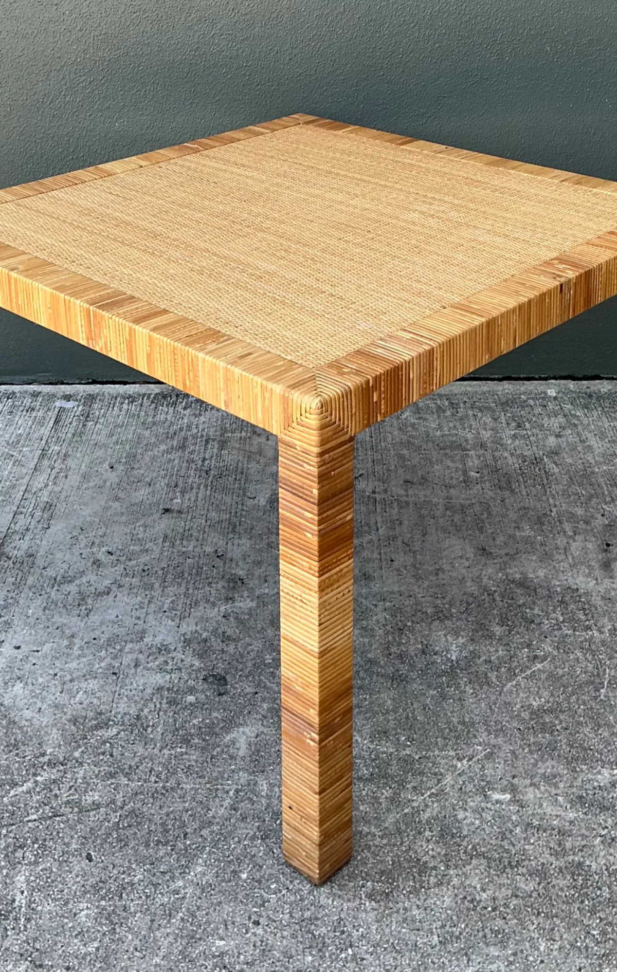 Vintage Bielecky Brothers Rattan Square Side Table