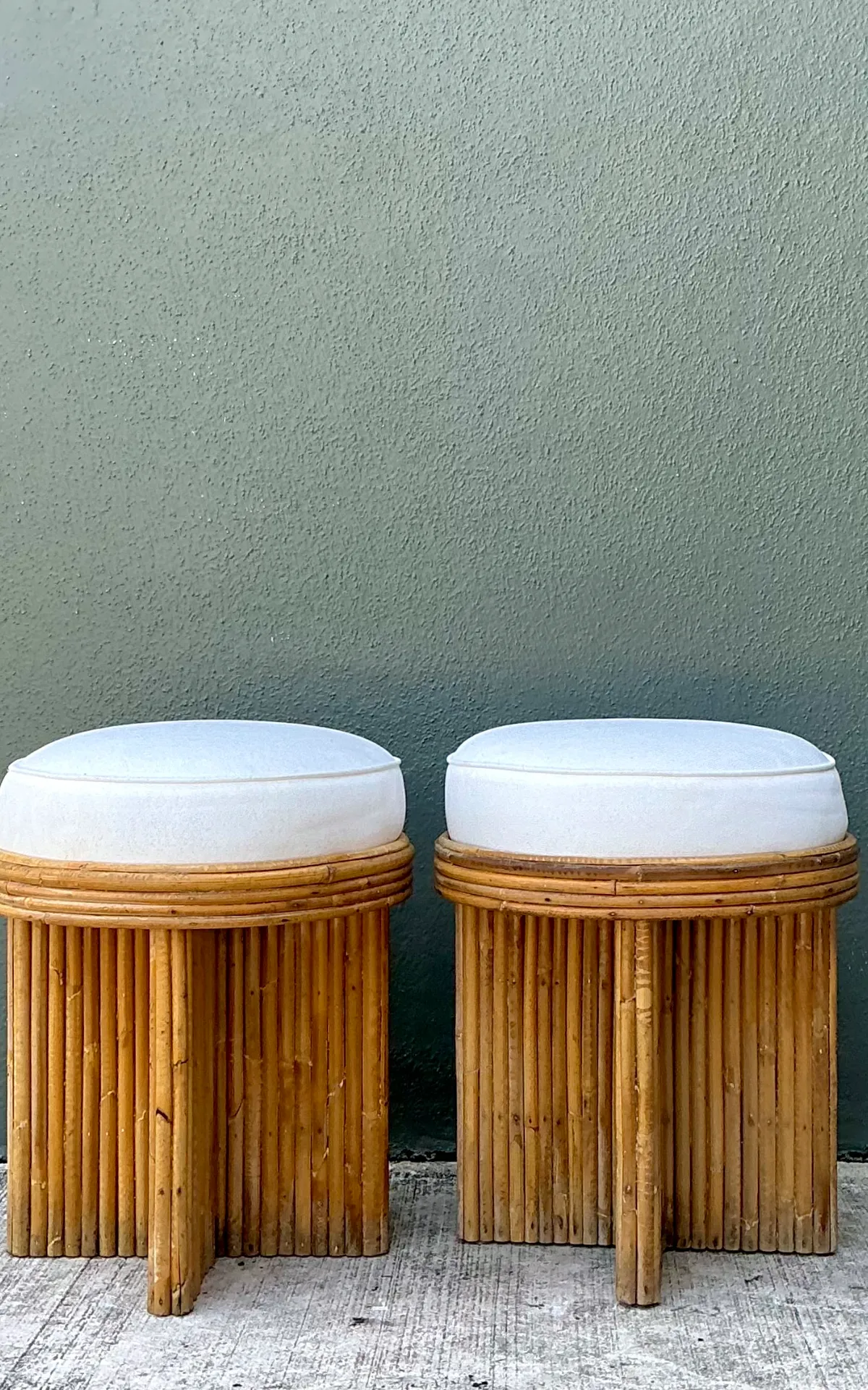 Vintage Rattan Drum Stools - A Pair