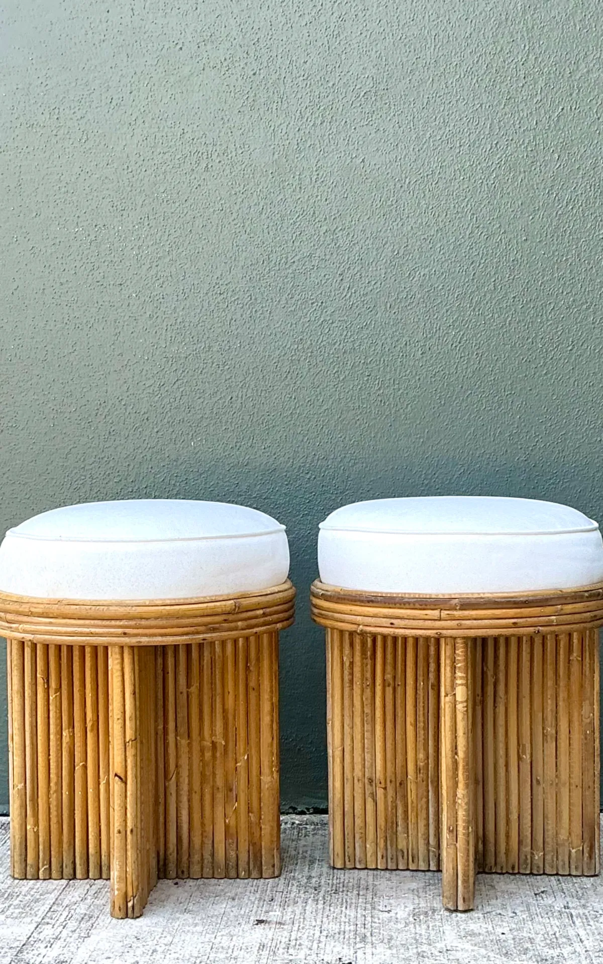 Vintage Rattan Drum Stools - A Pair — additional photo 3