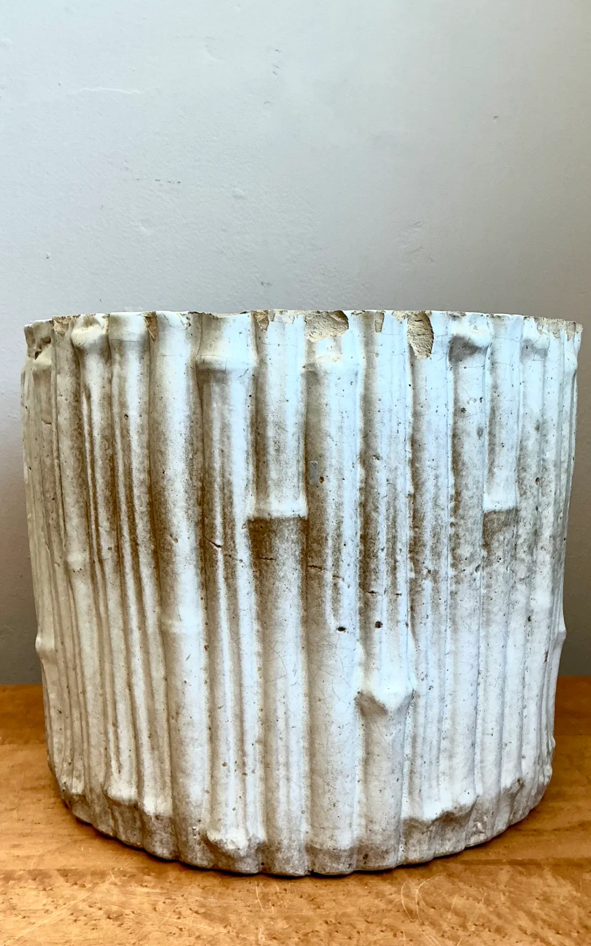 Vintage Faux Bamboo White Ceramic Pot — additional photo 2