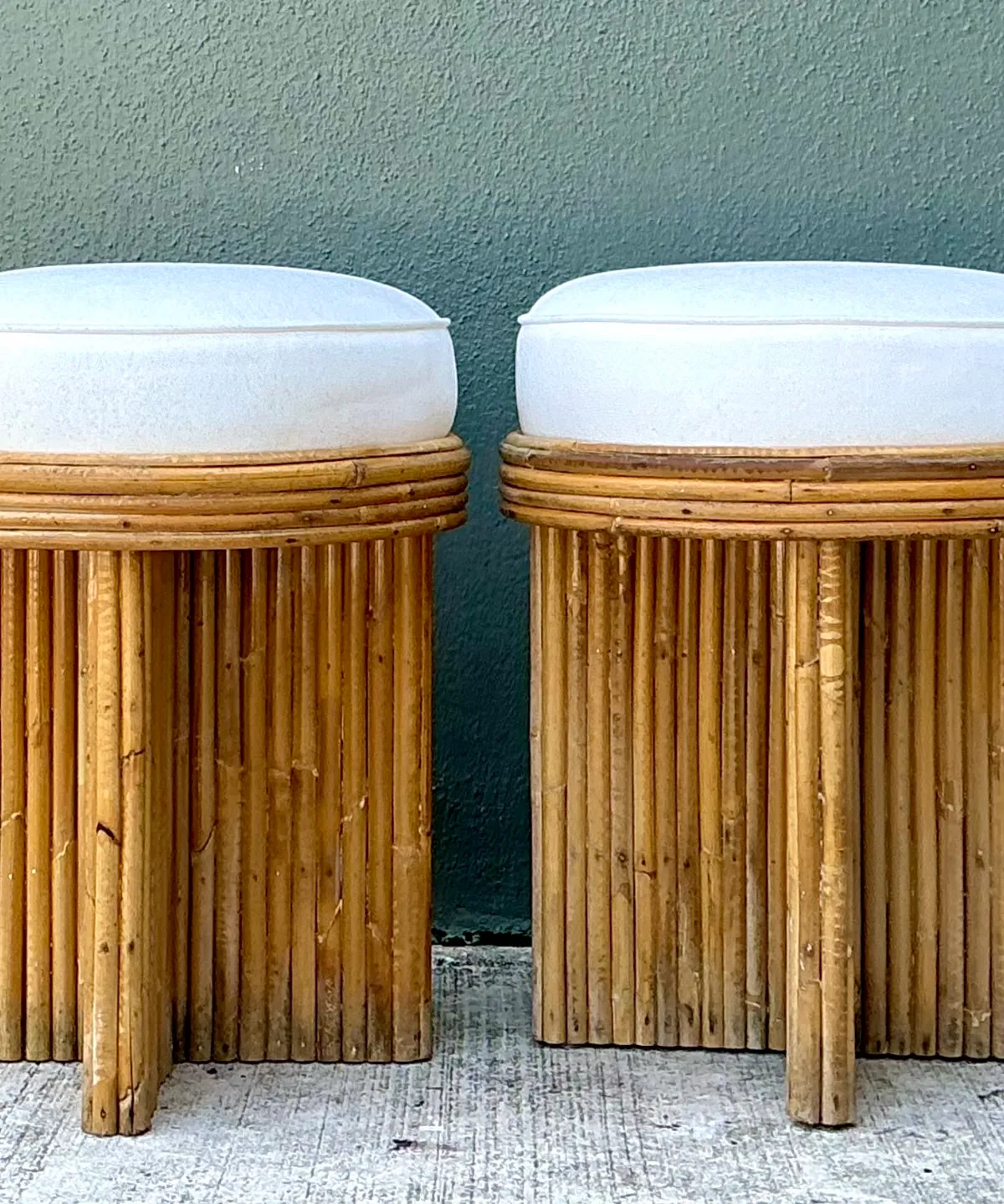 Vintage Rattan Drum Stools - A Pair — additional photo 5