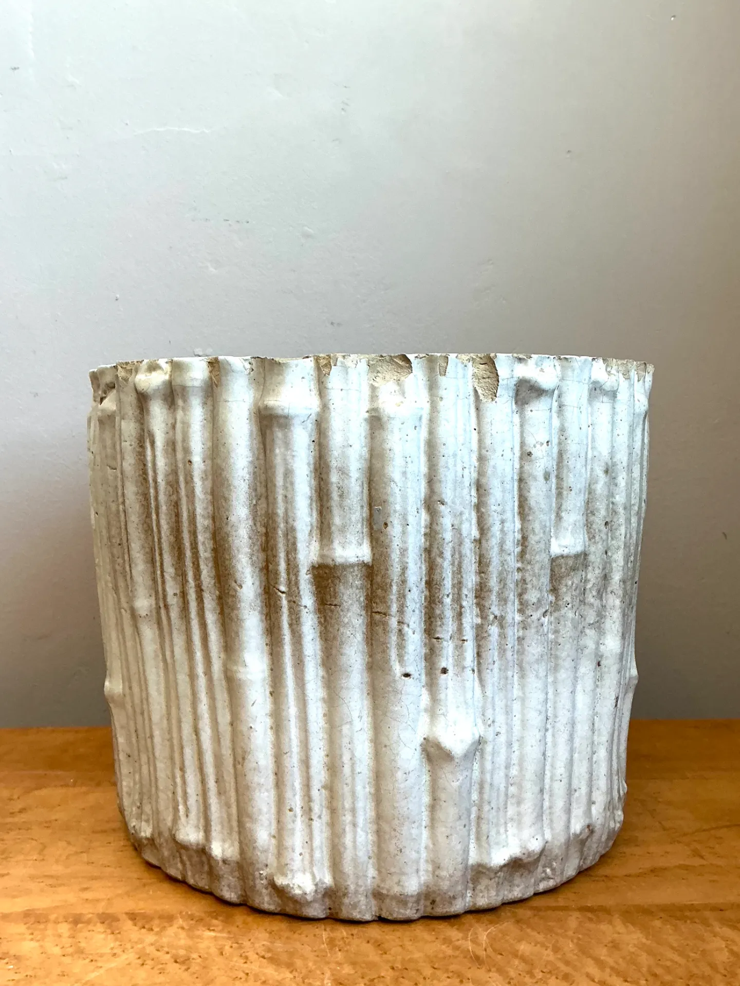 Vintage Faux Bamboo White Ceramic Pot — additional photo 6