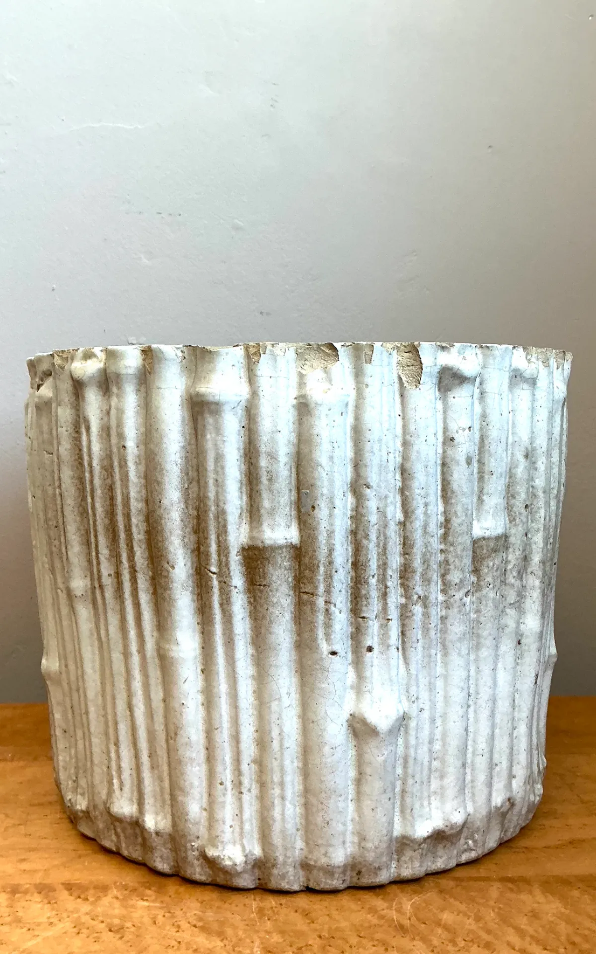 Vintage Faux Bamboo White Ceramic Pot — additional photo 6