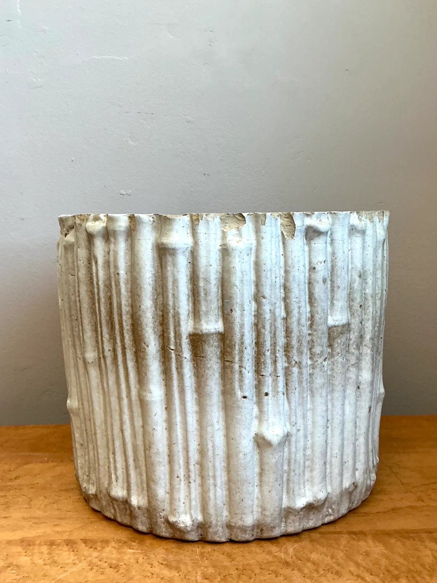 Vintage Faux Bamboo White Ceramic Pot — additional photo 8