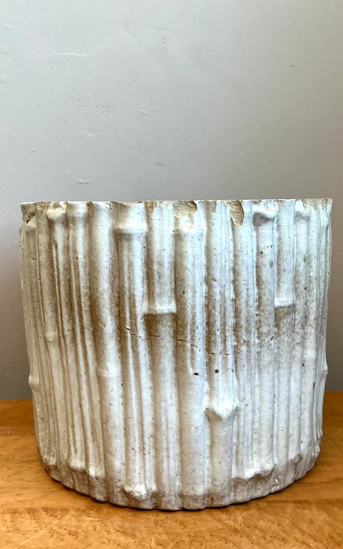 Vintage Faux Bamboo White Ceramic Pot — additional photo 8