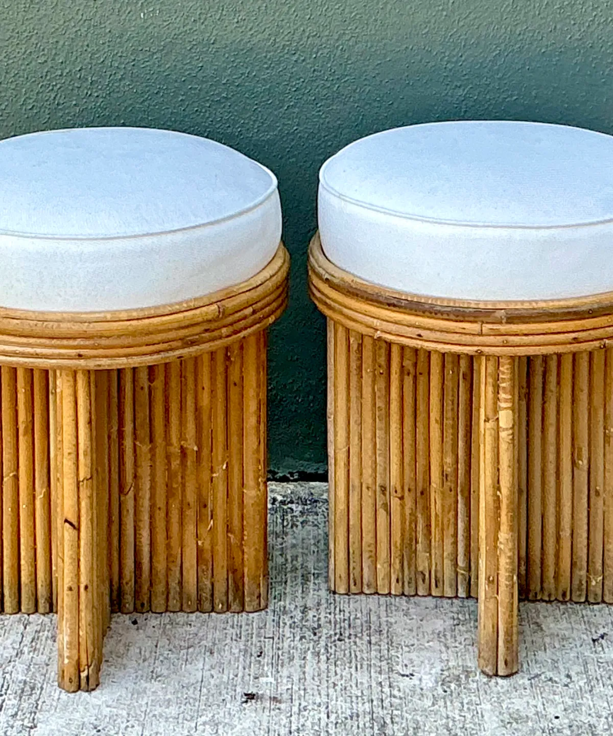 Vintage Rattan Drum Stools - A Pair — additional photo 2