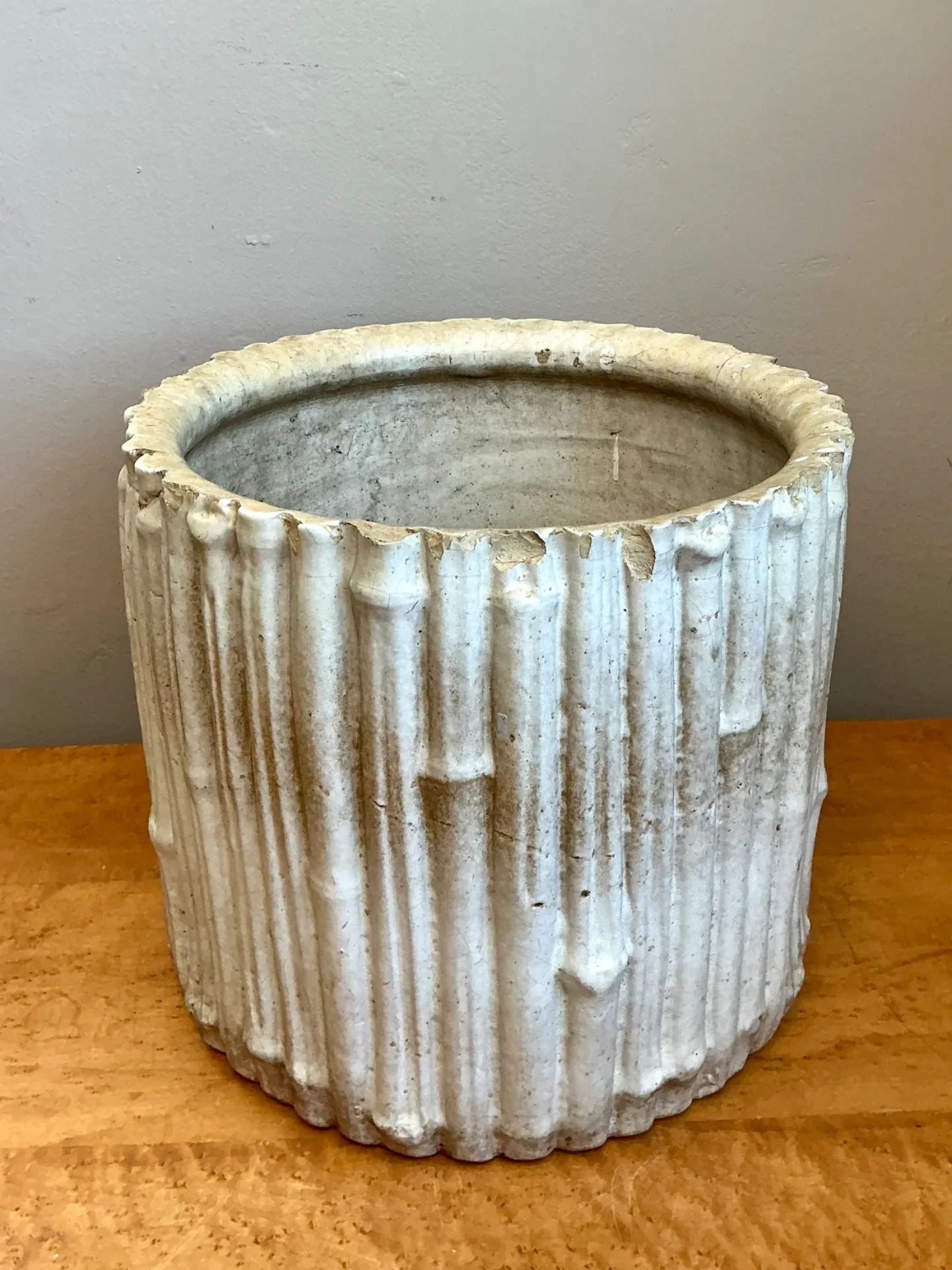 Vintage Faux Bamboo White Ceramic Pot — additional photo 1