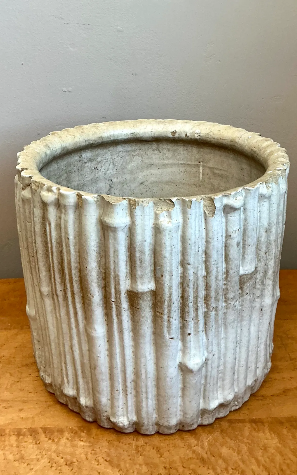 Vintage Faux Bamboo White Ceramic Pot