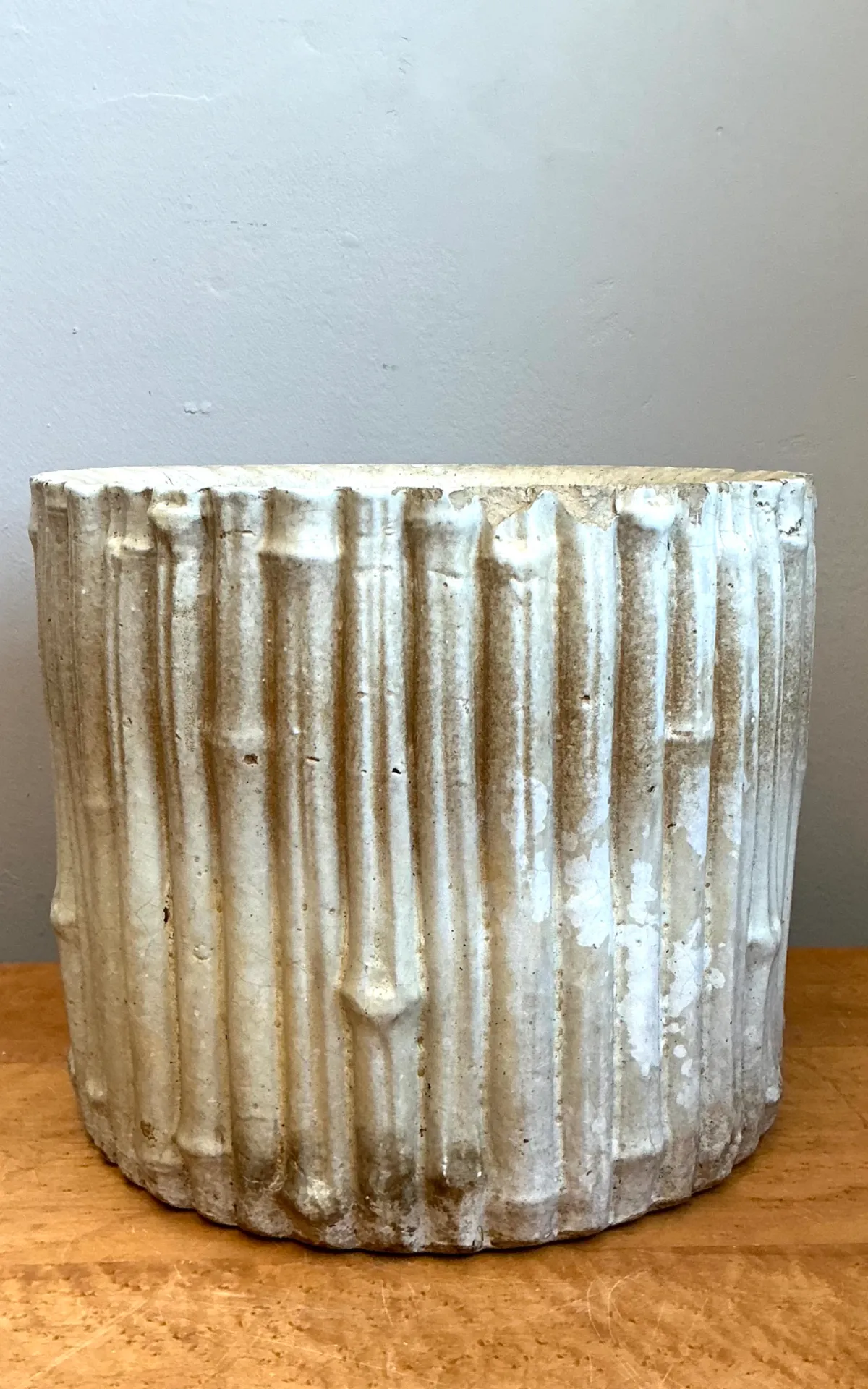Vintage Faux Bamboo White Ceramic Pot — additional photo 3