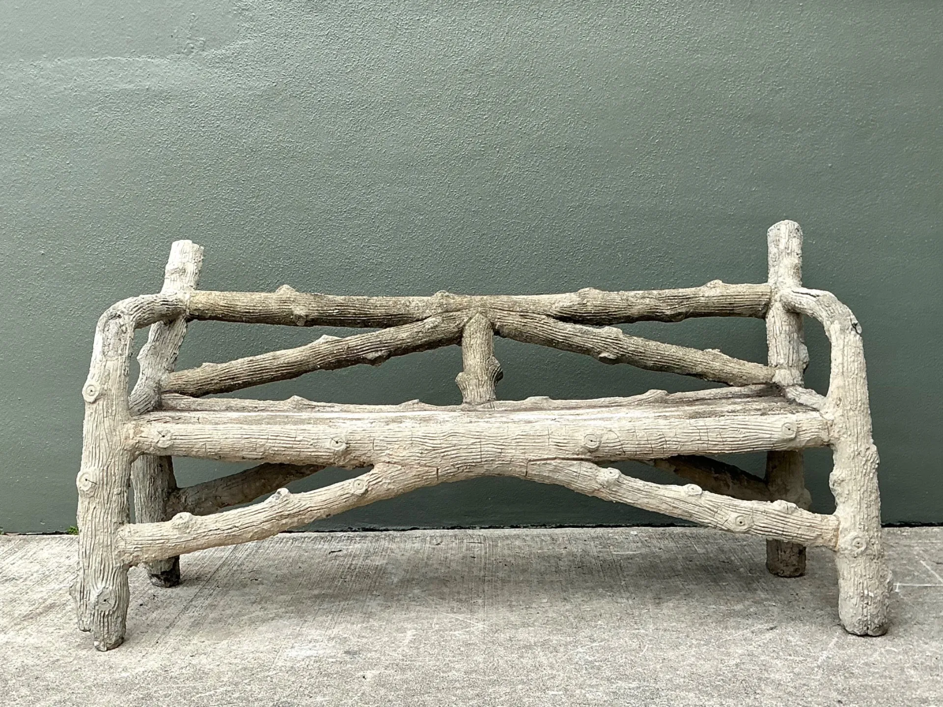 Vintage Faux Bois Concrete Garden Bench — additional photo 7