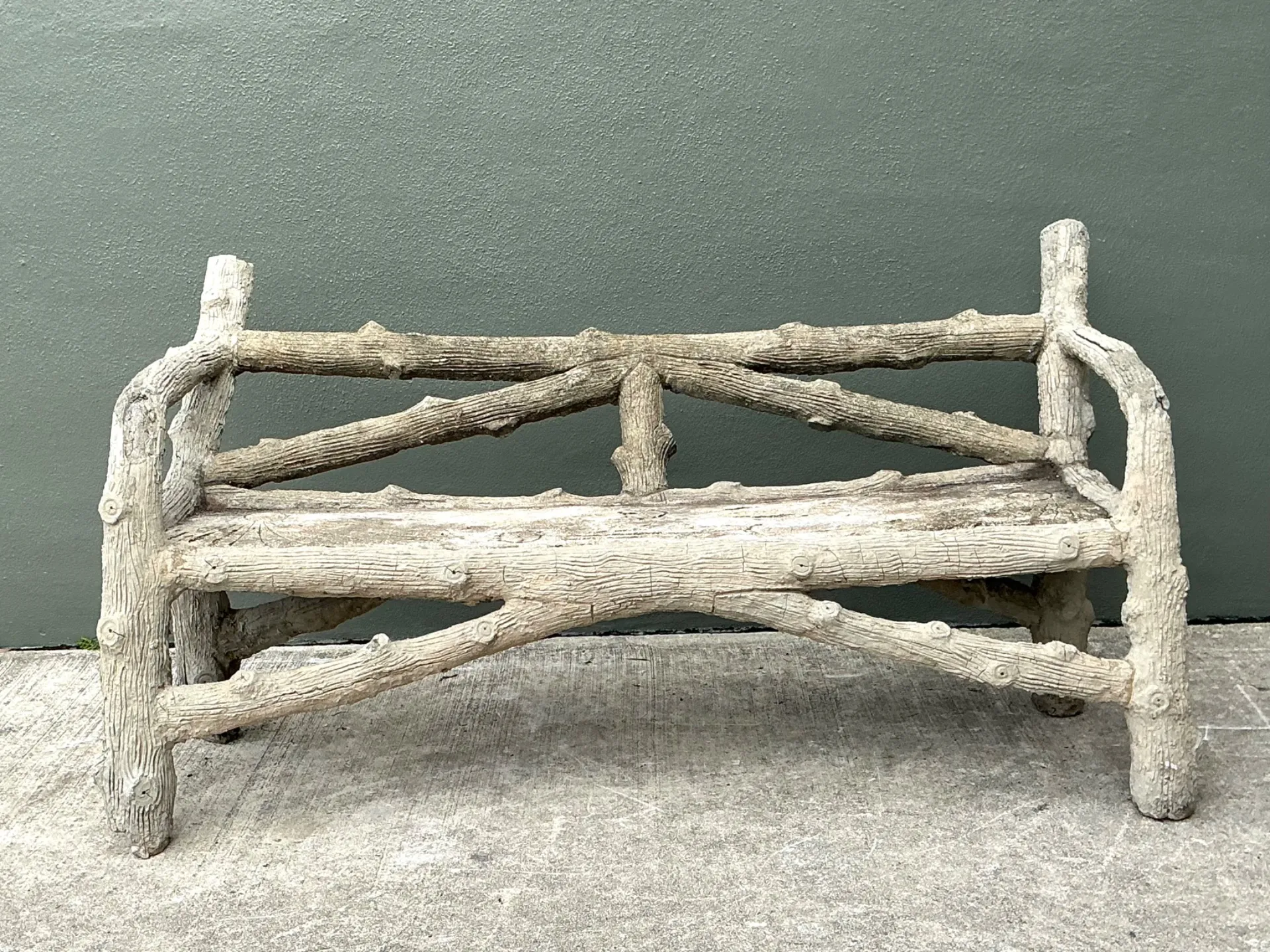 Vintage Faux Bois Concrete Garden Bench — additional photo 6