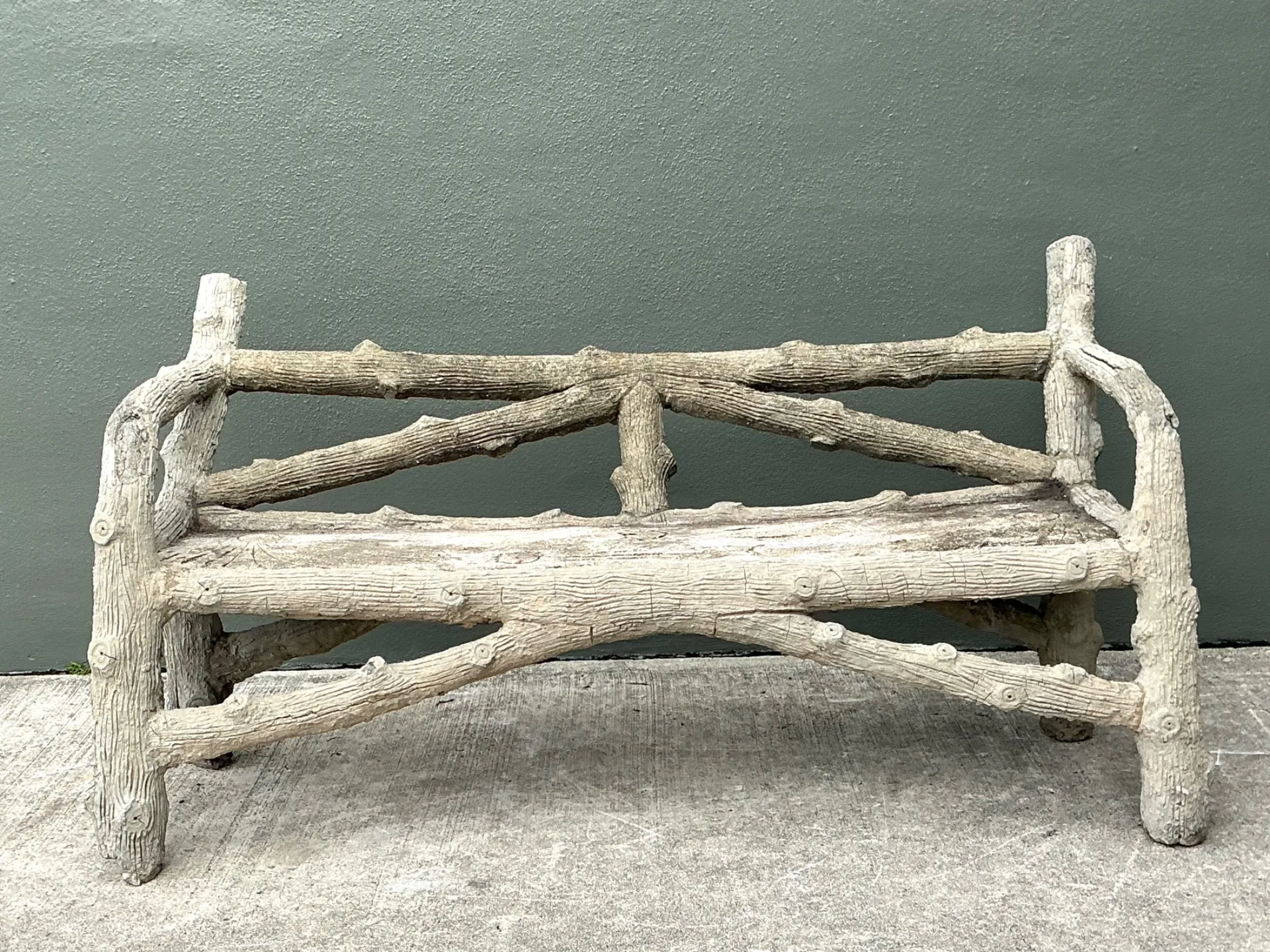 Vintage Faux Bois Concrete Garden Bench — additional photo 2