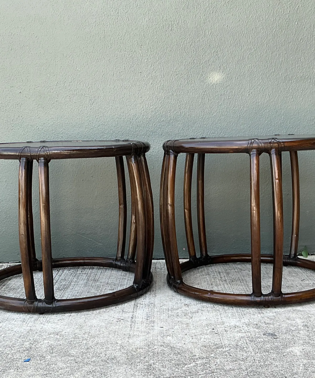 Vintage McGuire Rattan Drum Side Tables - A Pair — additional photo 4