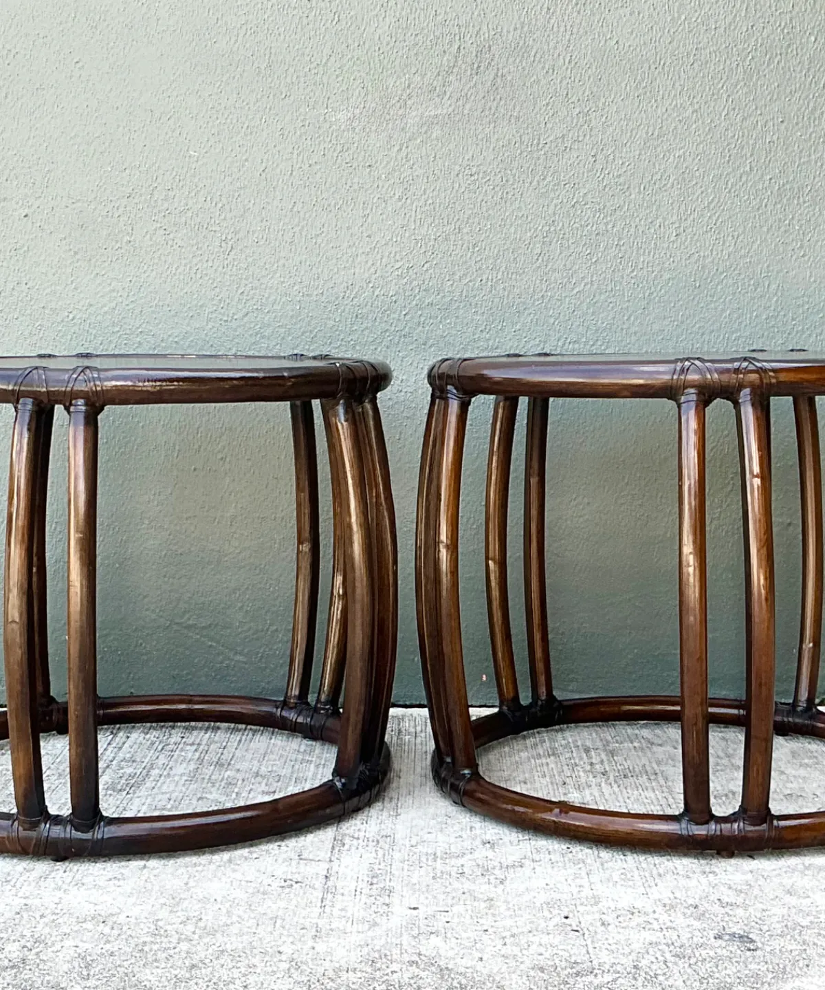 Vintage McGuire Rattan Drum Side Tables - A Pair — additional photo 7