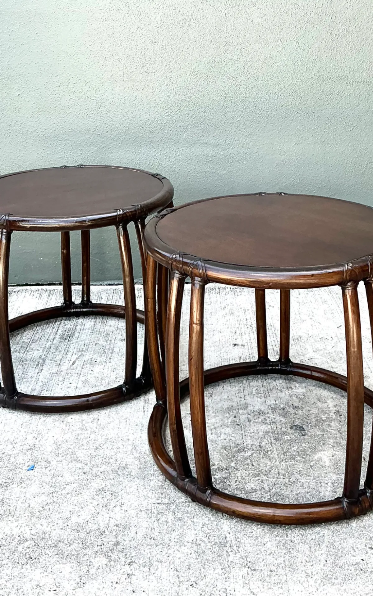 Vintage McGuire Rattan Drum Side Tables - A Pair — additional photo 5