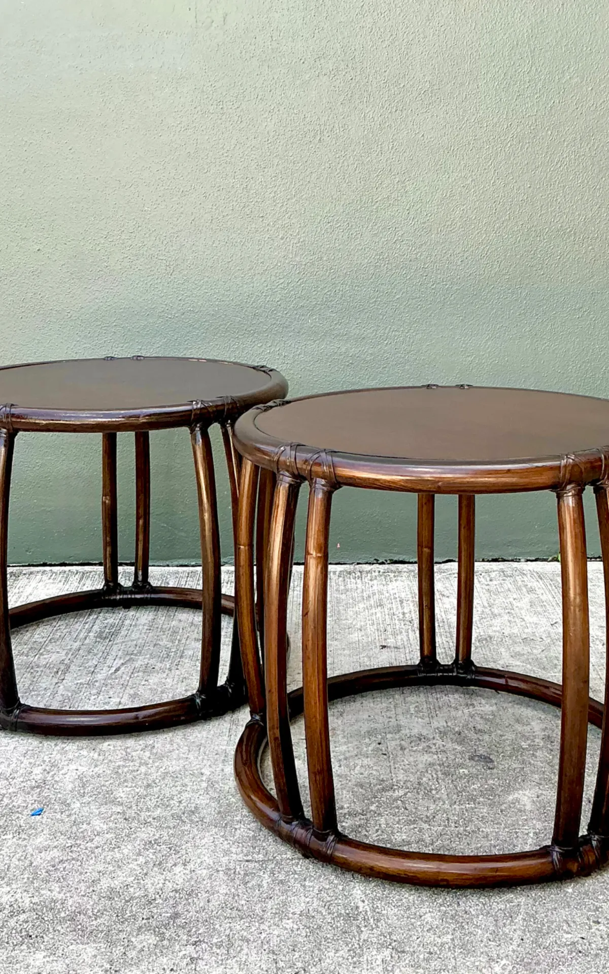 Vintage McGuire Rattan Drum Side Tables - A Pair — additional photo 2