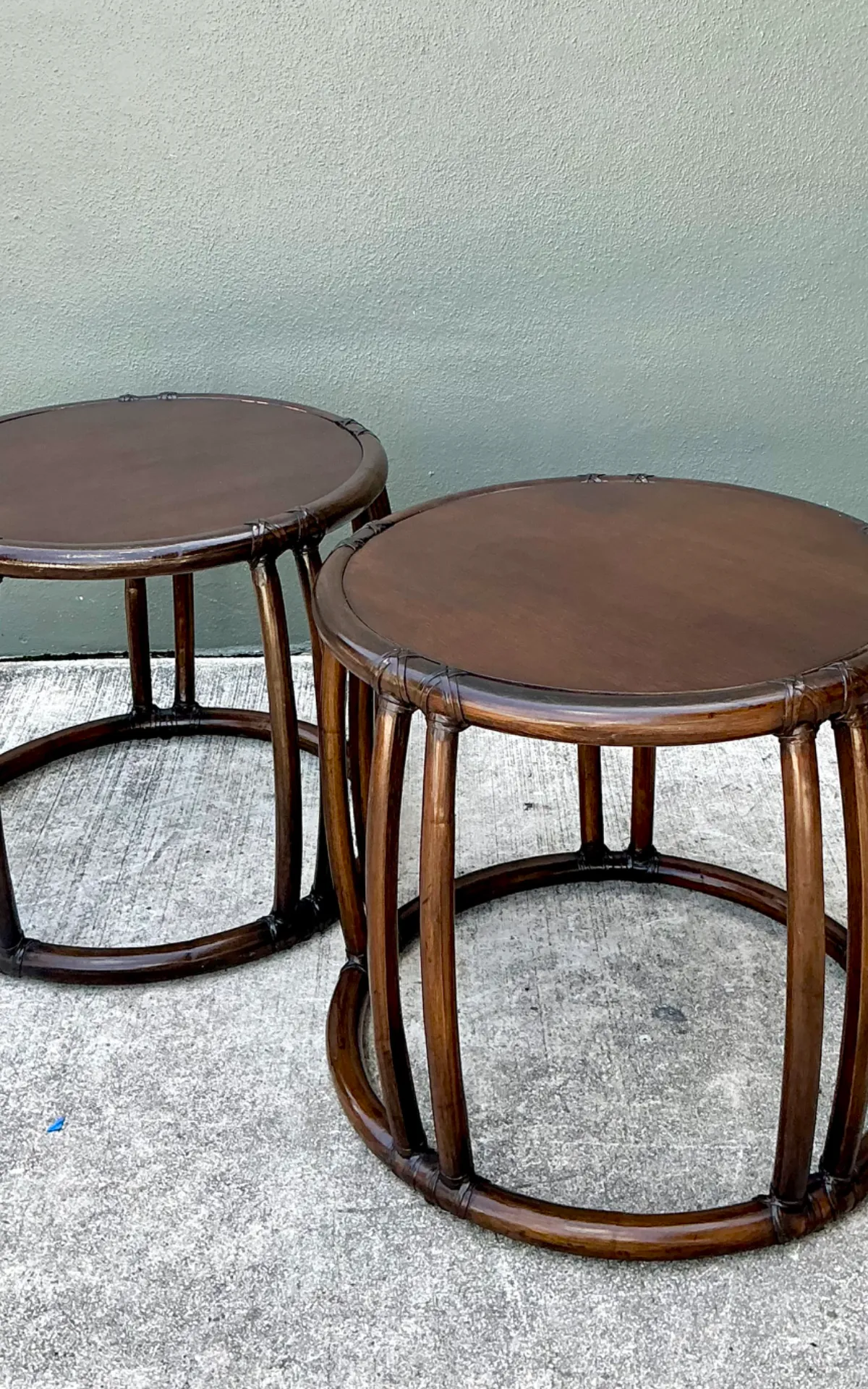 Vintage McGuire Rattan Drum Side Tables - A Pair — additional photo 3