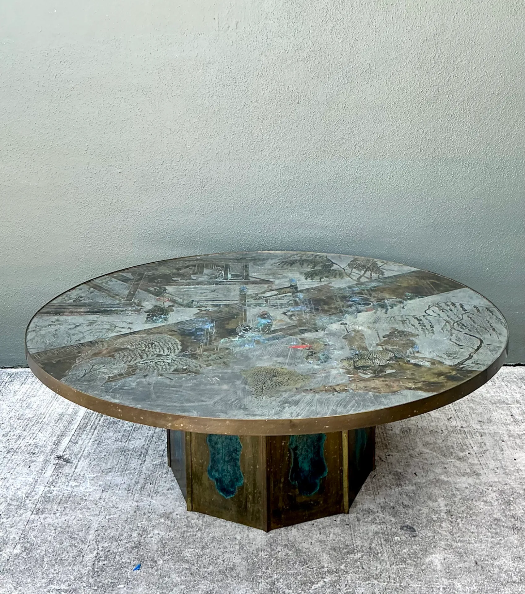 Vintage Phillip and Kelvin Laverne Etched Bronze Coffee Table — additional photo 3
