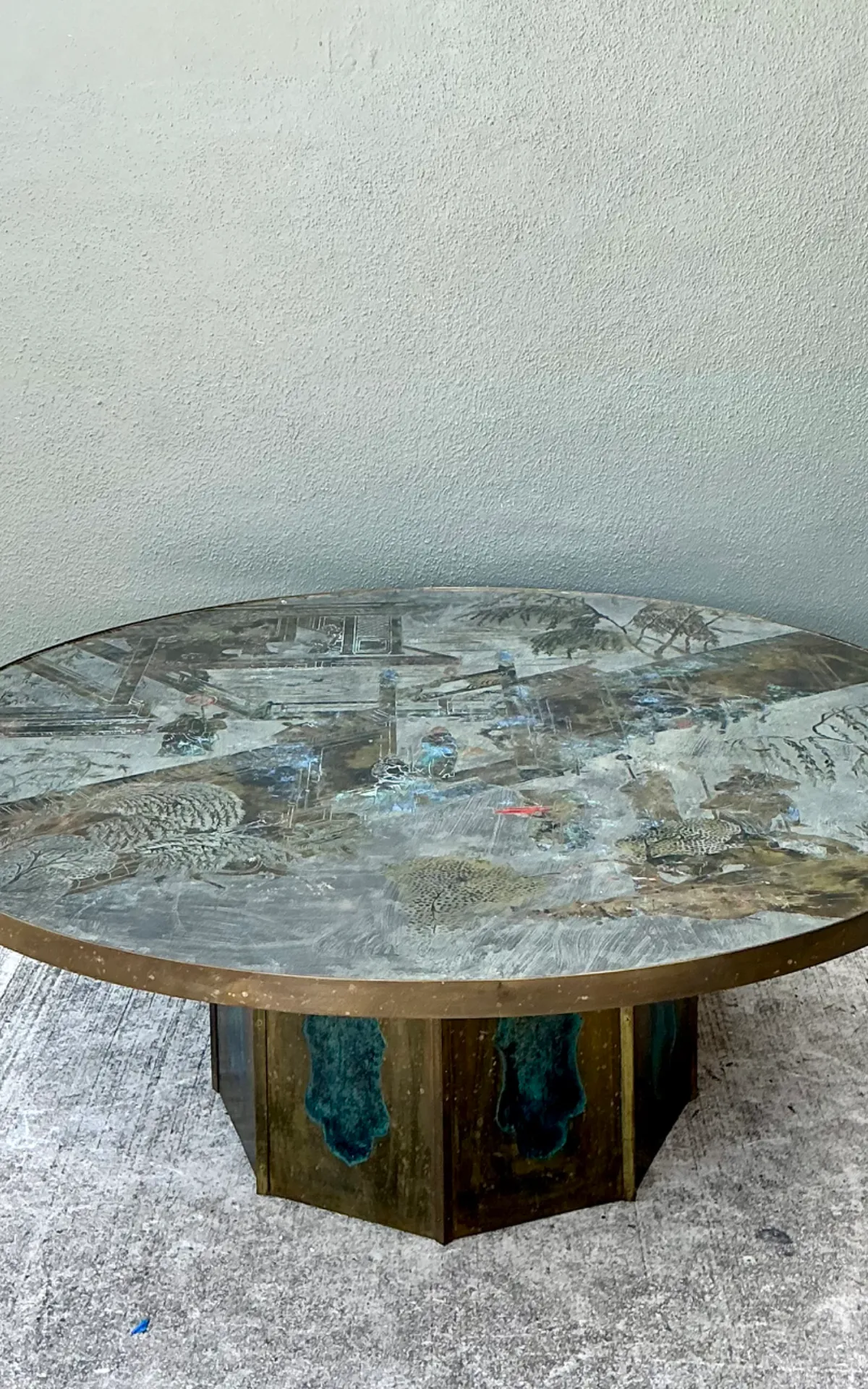 Vintage Phillip and Kelvin Laverne Etched Bronze Coffee Table — additional photo 3
