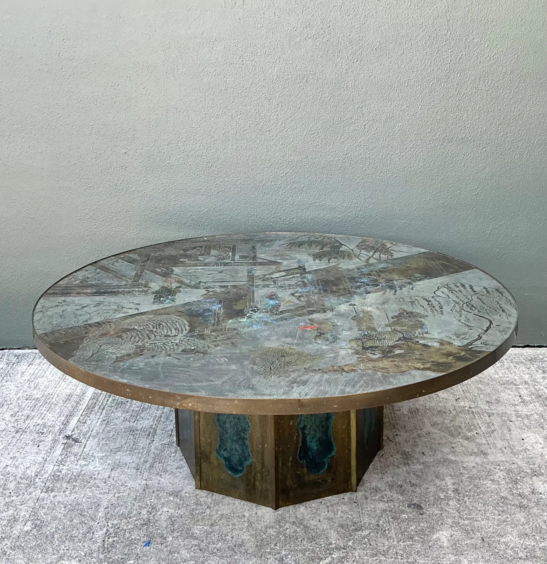 Vintage Phillip and Kelvin Laverne Etched Bronze Coffee Table — additional photo 1