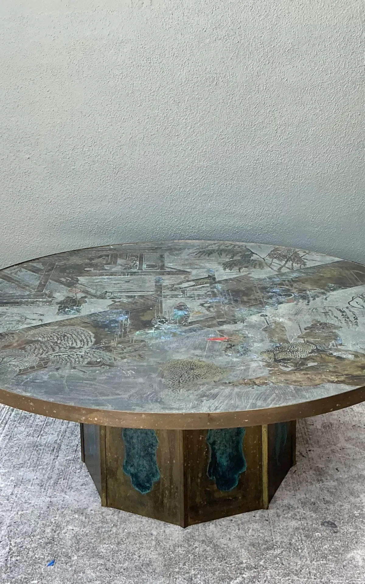 Vintage Phillip and Kelvin Laverne Etched Bronze Coffee Table