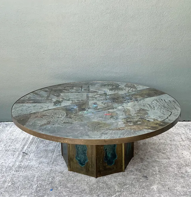 Vintage Phillip and Kelvin Laverne Etched Bronze Coffee Table — additional photo 1