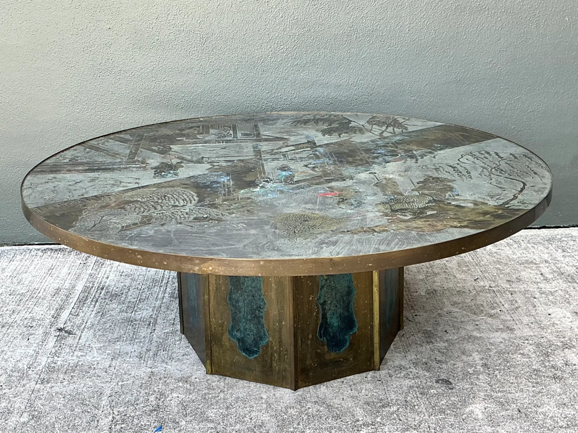 Vintage Phillip and Kelvin Laverne Etched Bronze Coffee Table — additional photo 4
