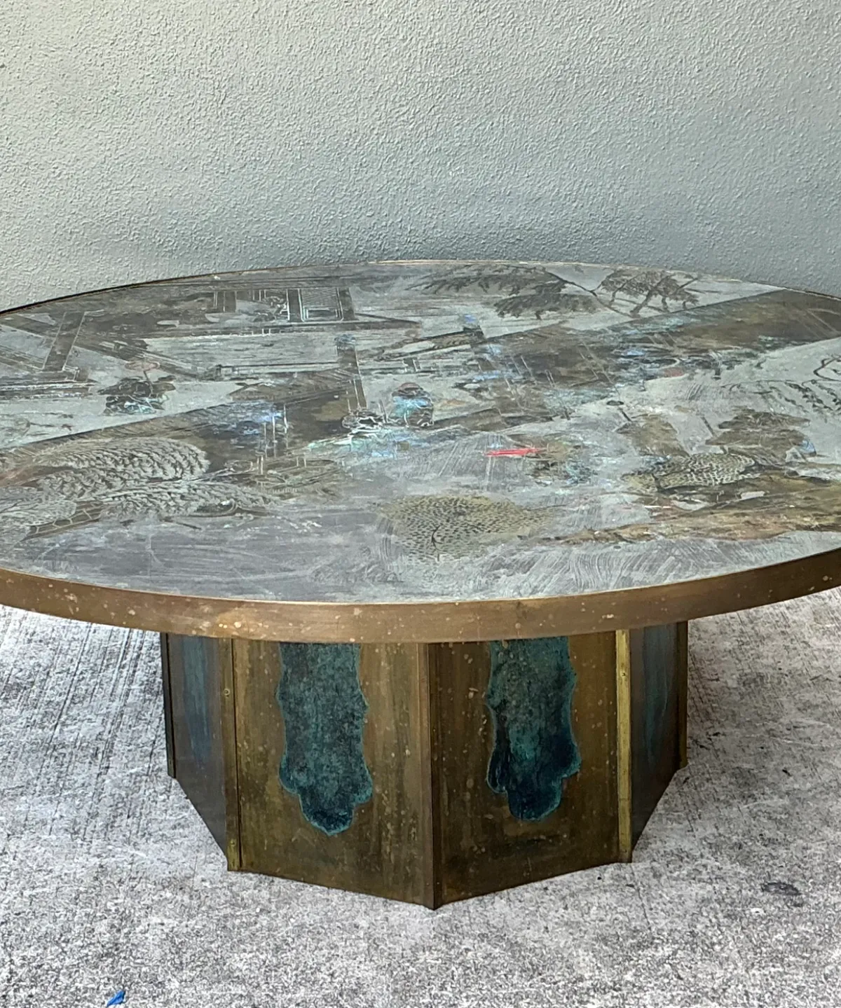 Vintage Phillip and Kelvin Laverne Etched Bronze Coffee Table — additional photo 4