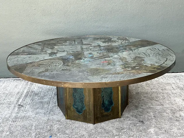 Vintage Phillip and Kelvin Laverne Etched Bronze Coffee Table — additional photo 4
