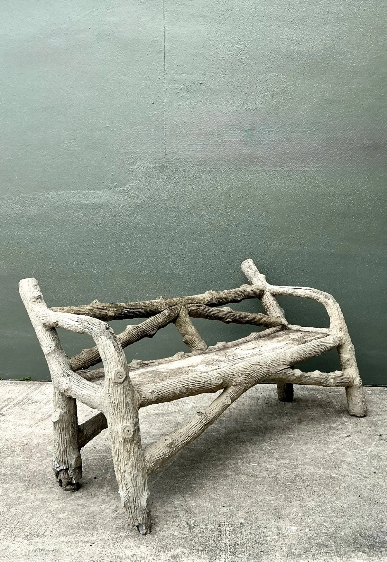 Vintage Faux Bois Concrete Garden Bench — additional photo 5