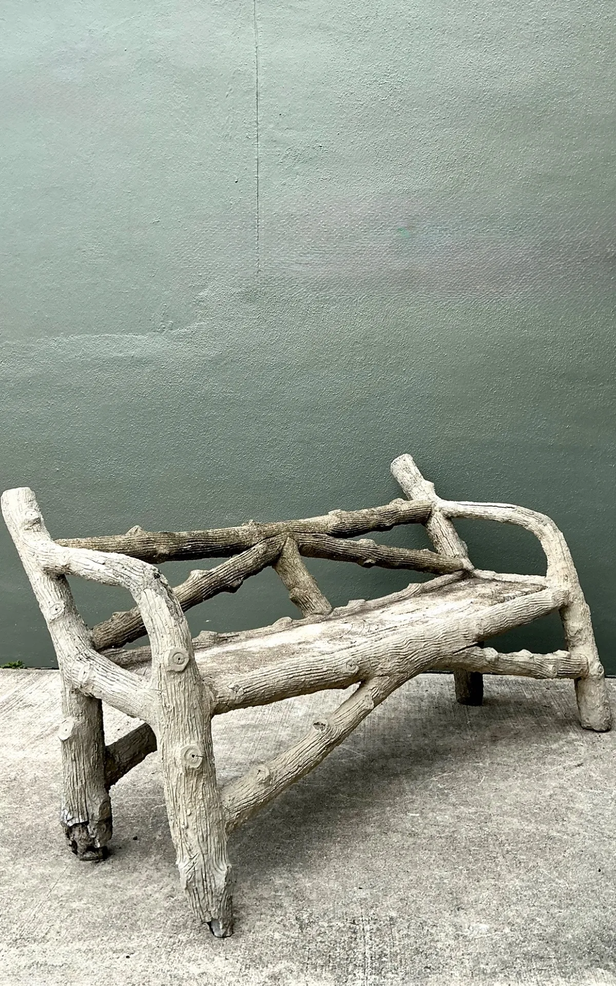 Vintage Faux Bois Concrete Garden Bench — additional photo 5