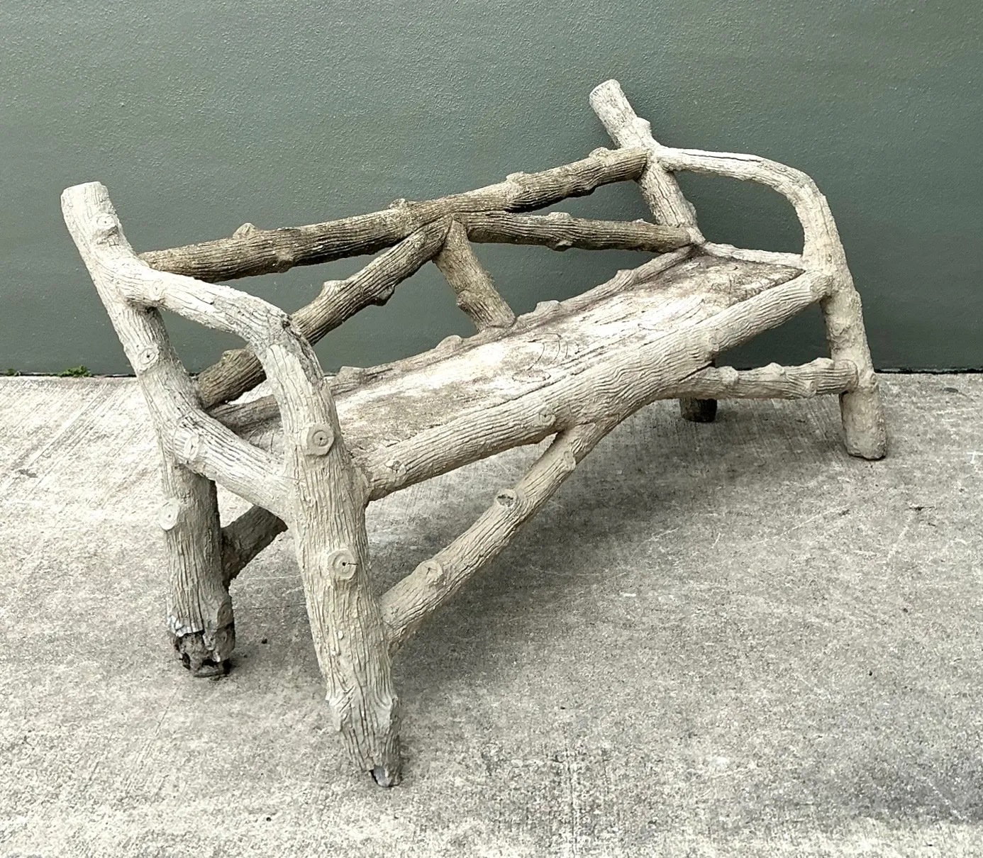 Vintage Faux Bois Concrete Garden Bench — additional photo 3