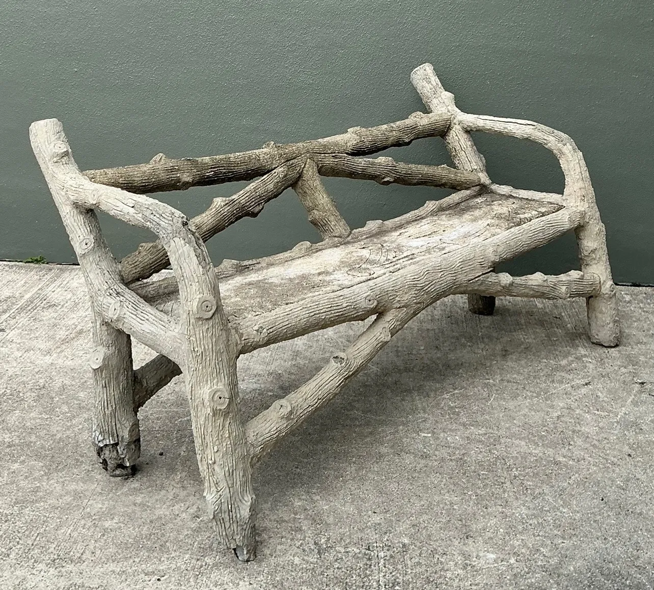 Vintage Faux Bois Concrete Garden Bench — additional photo 1