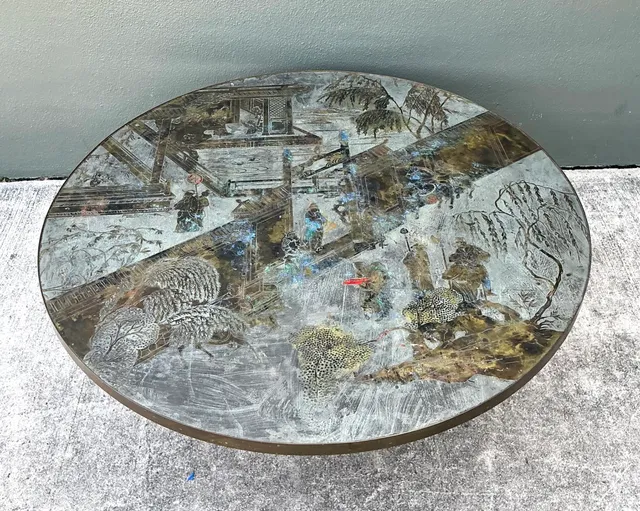Vintage Phillip and Kelvin Laverne Etched Bronze Coffee Table — additional photo 5