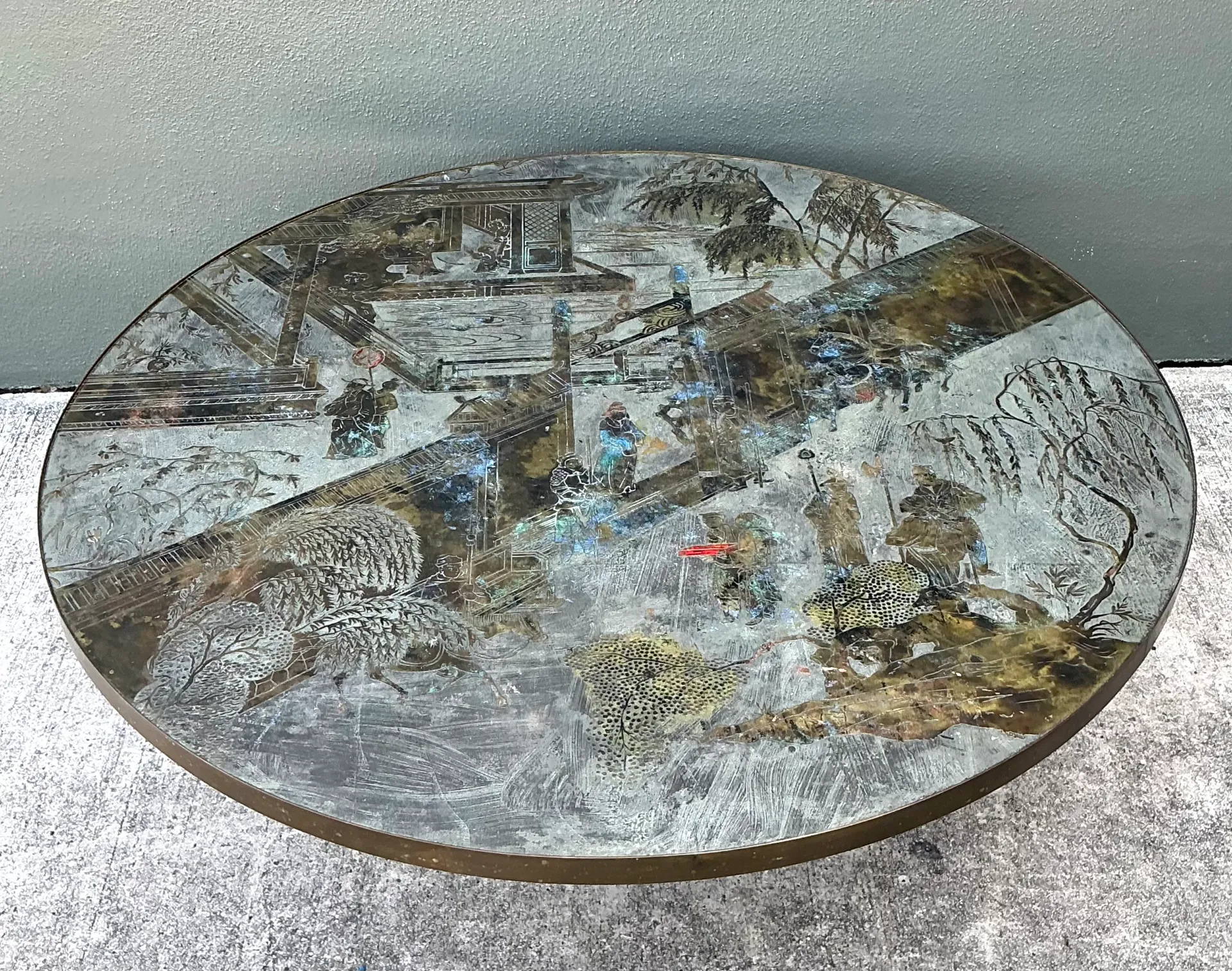 Vintage Phillip and Kelvin Laverne Etched Bronze Coffee Table — additional photo 2