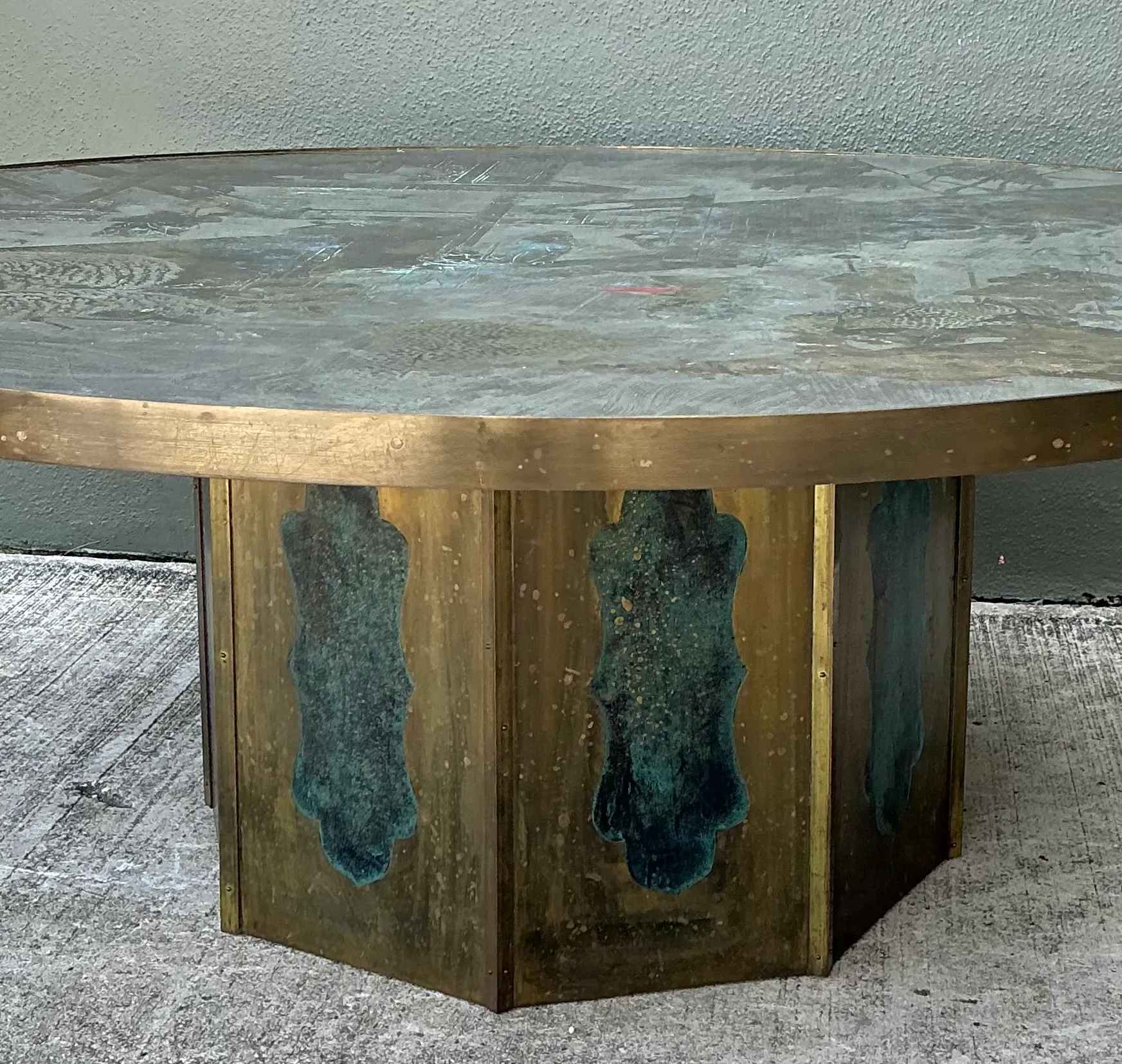 Vintage Phillip and Kelvin Laverne Etched Bronze Coffee Table — additional photo 6