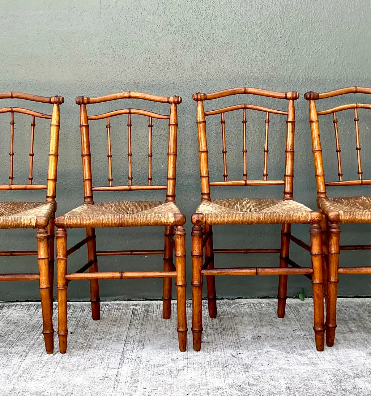 Vintage Bamboo-Style Wood and Cane Chairs - Set of 4 — additional photo 7