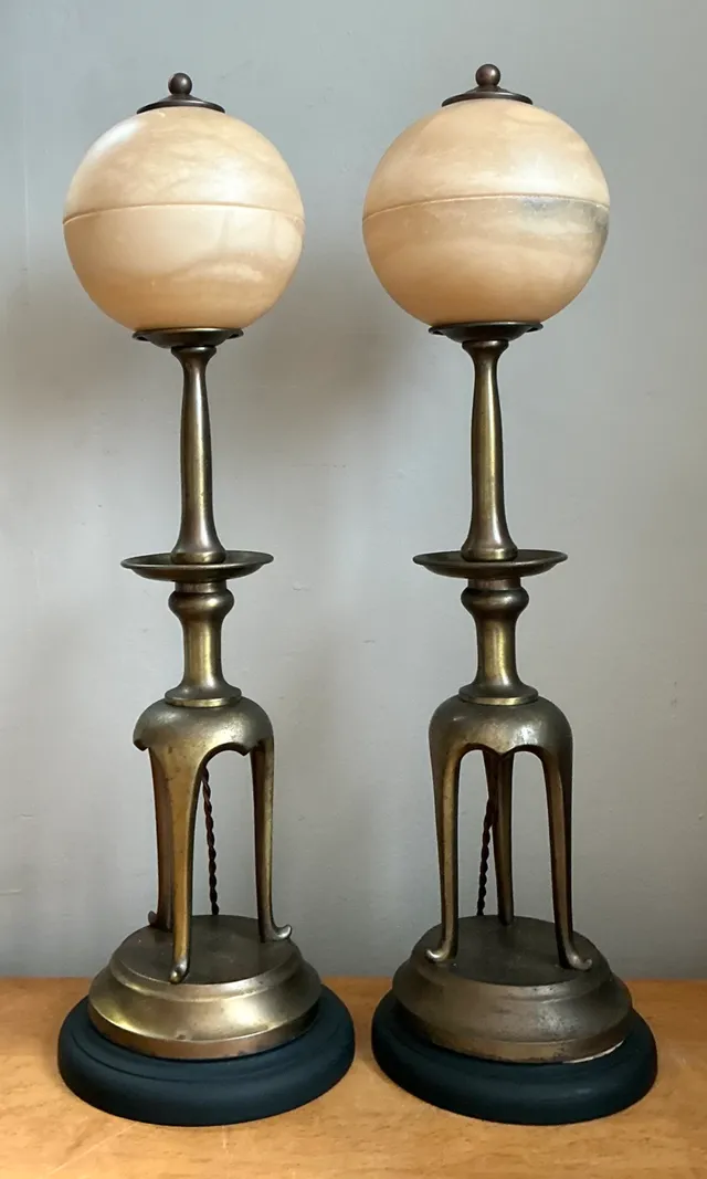 Vintage Brass and Alabaster Table Lamps - Pair — additional photo 2
