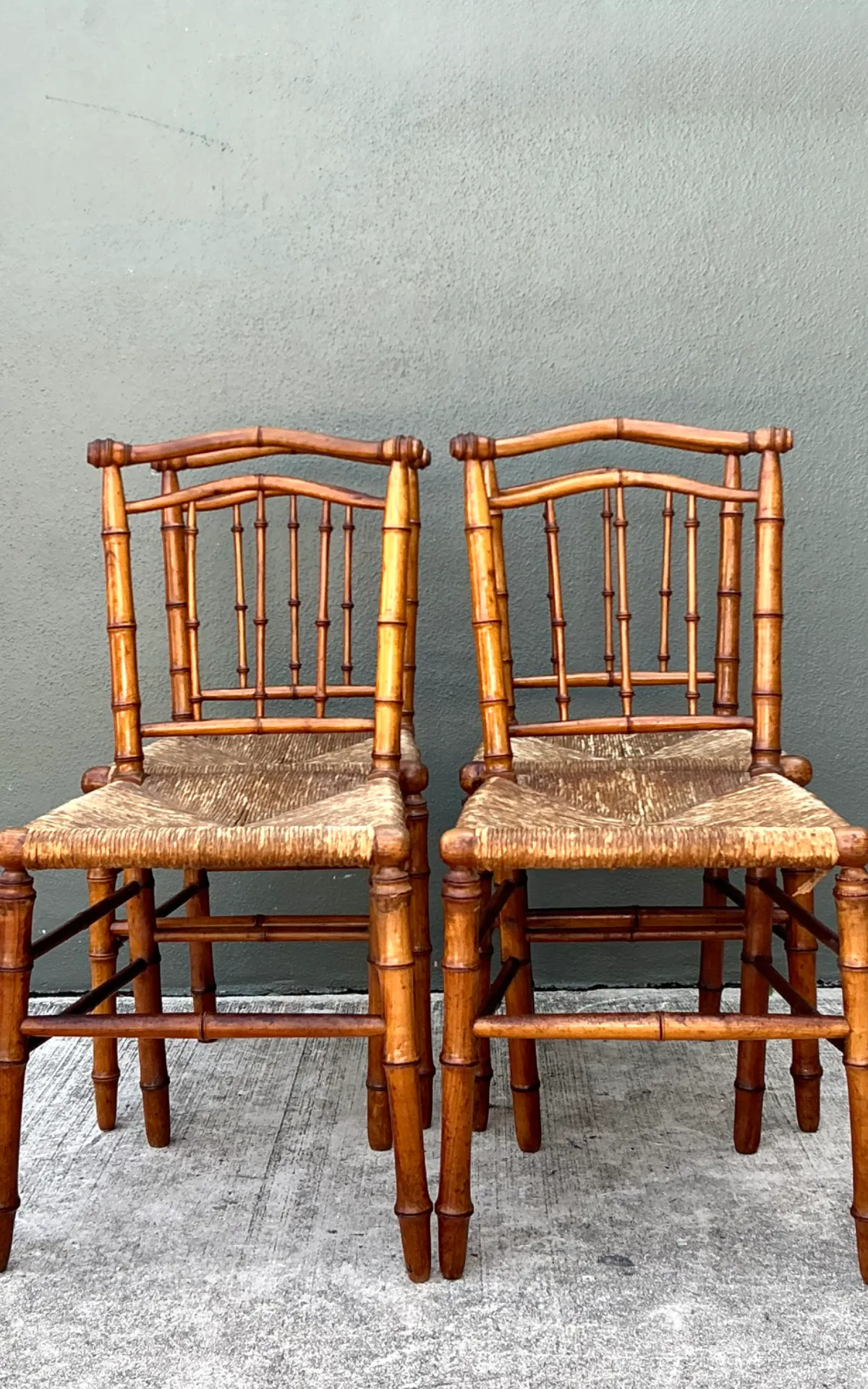Vintage Bamboo-Style Wood and Cane Chairs - Set of 4 — additional photo 2