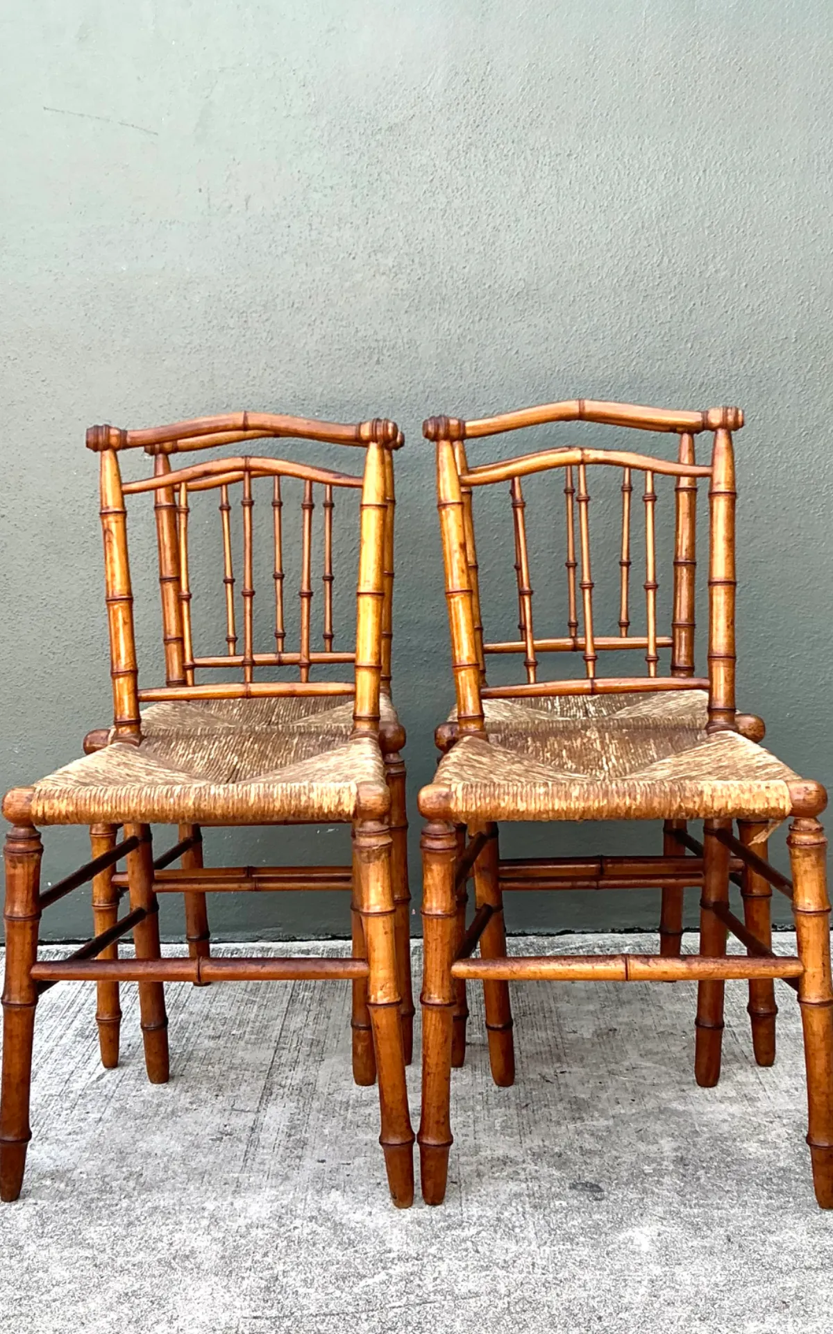 Vintage Bamboo-Style Wood and Cane Chairs - Set of 4 — additional photo 8