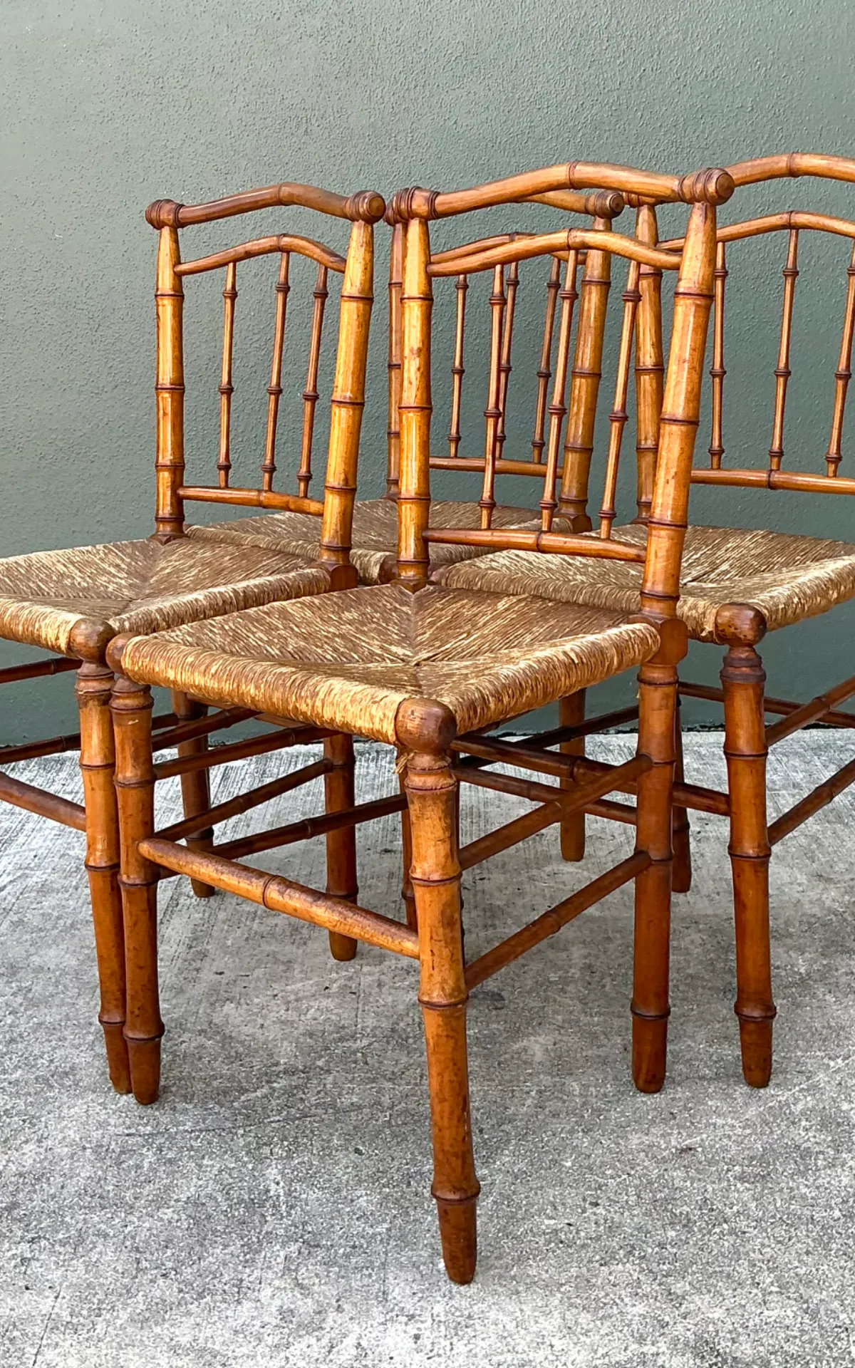 Vintage Bamboo-Style Wood and Cane Chairs - Set of 4 — additional photo 3
