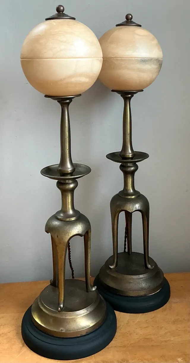 Vintage Brass and Alabaster Table Lamps - Pair — additional photo 1
