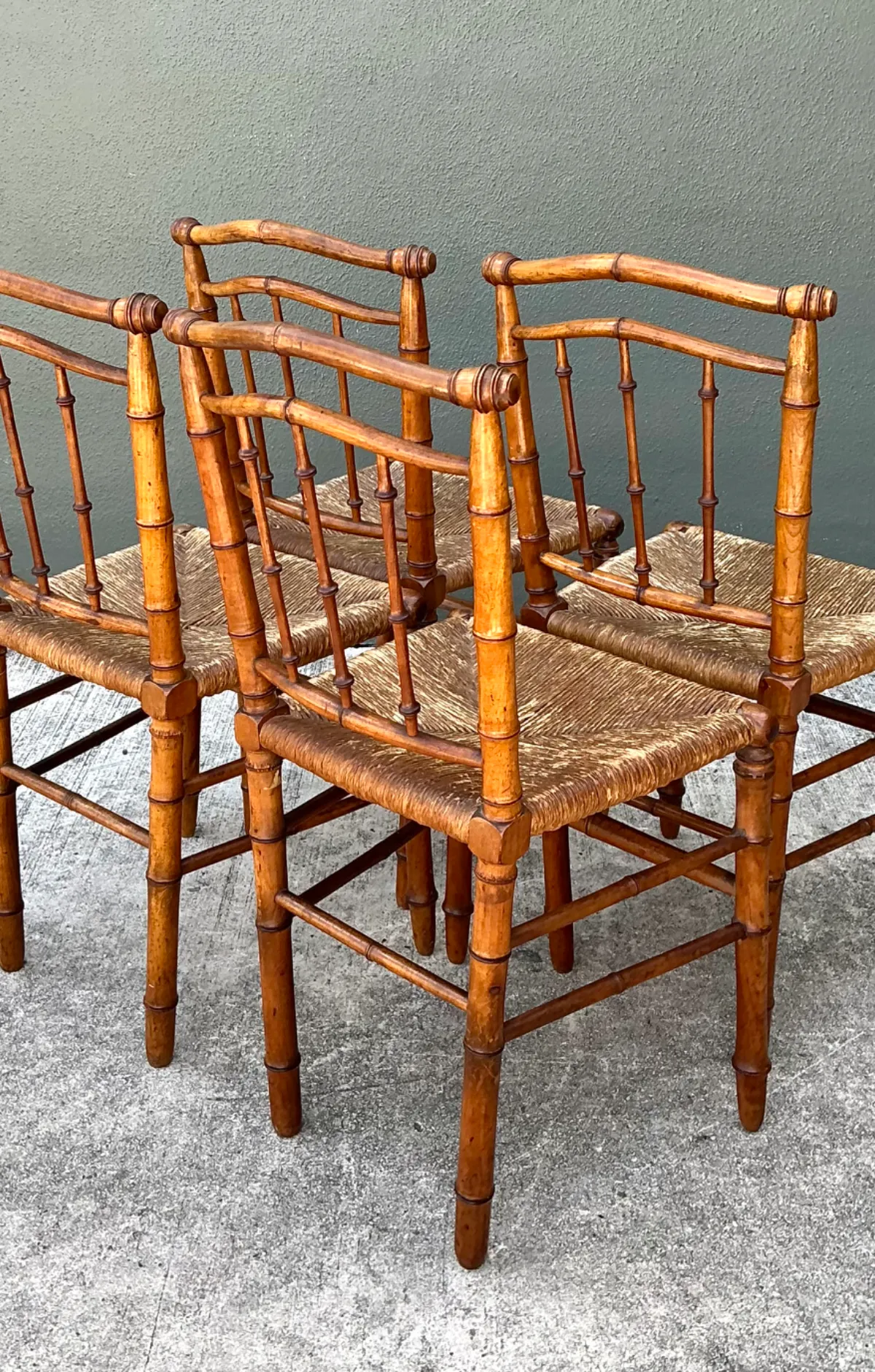 Vintage Bamboo-Style Wood and Cane Chairs - Set of 4 — additional photo 4