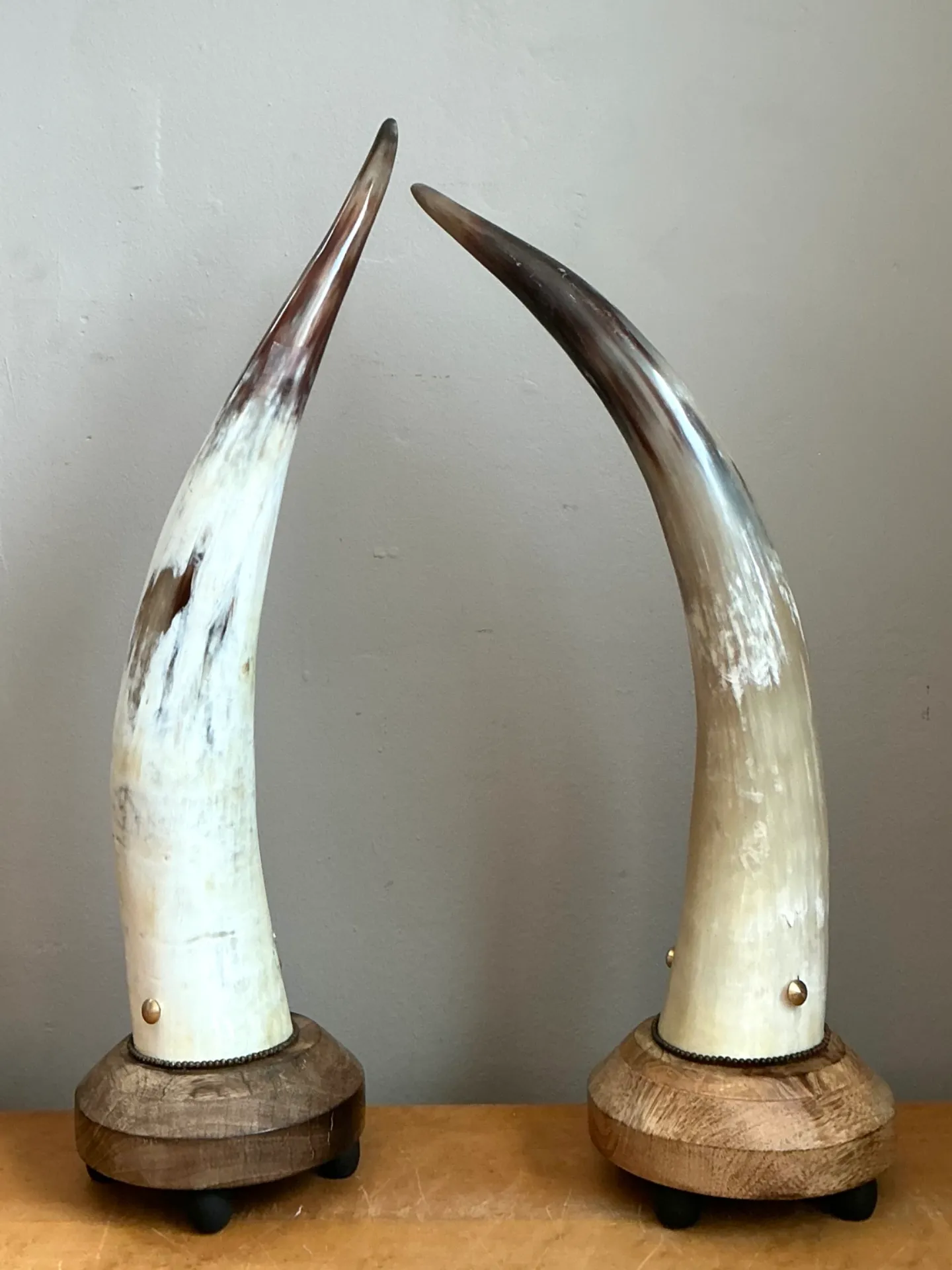 Vintage Horn and Wood Accent Lamps - Pair — additional photo 5