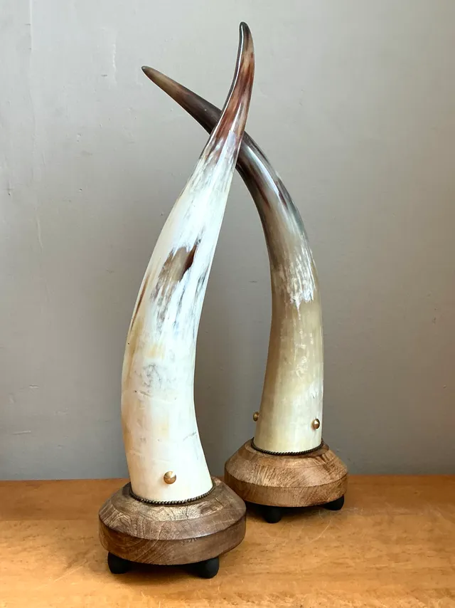 Vintage Horn and Wood Accent Lamps - Pair — additional photo 2
