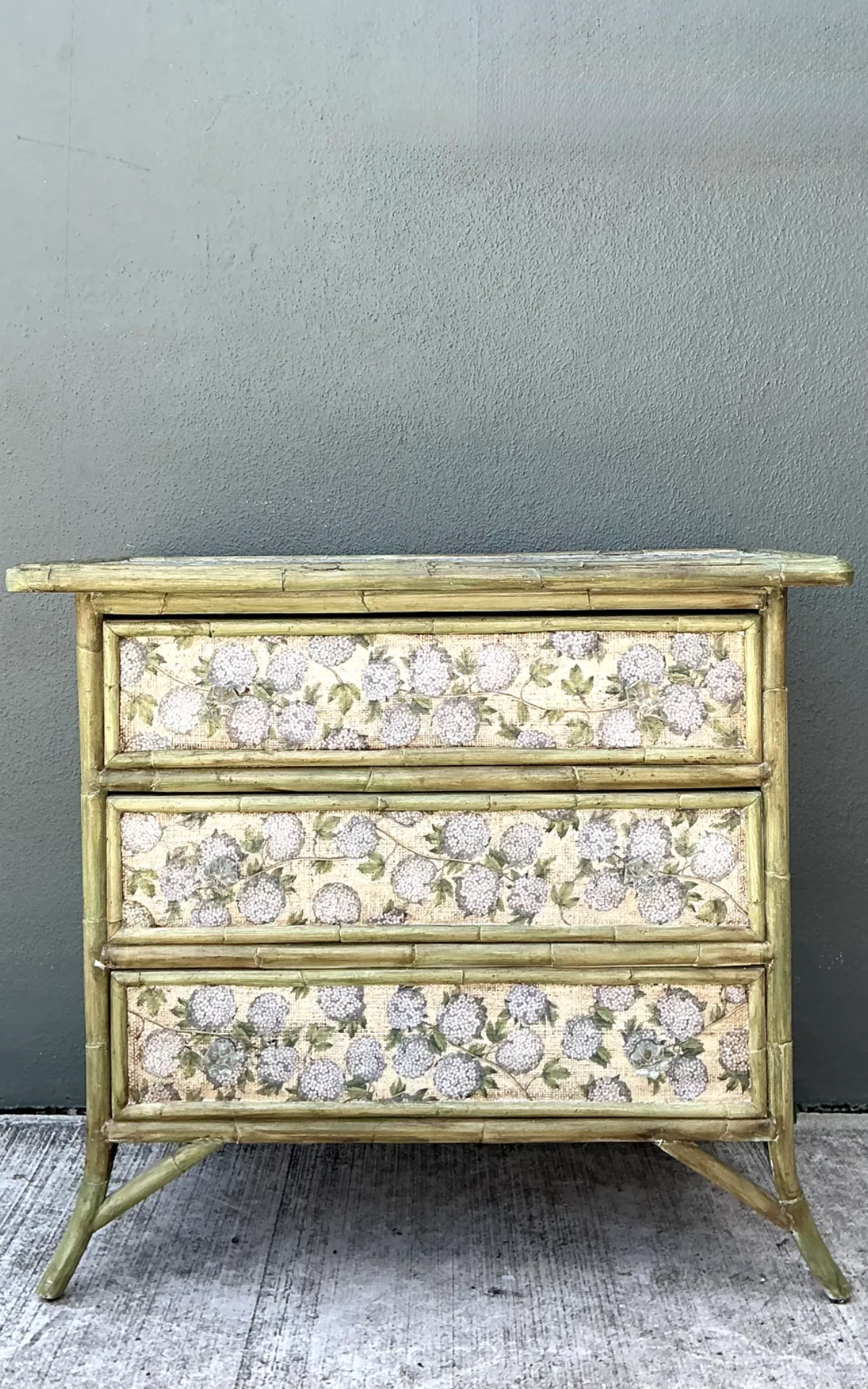 Vintage Rattan and Grasscloth Three-Drawer Chest — additional photo 2