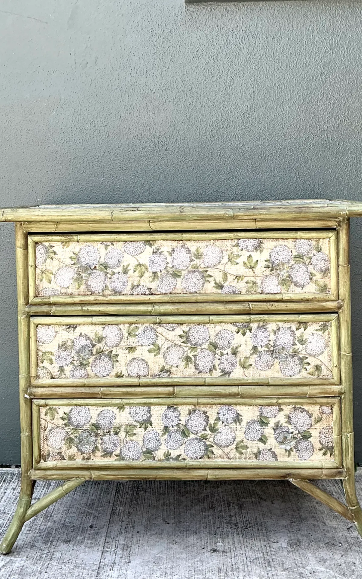 Vintage Rattan and Grasscloth Three-Drawer Chest — additional photo 4